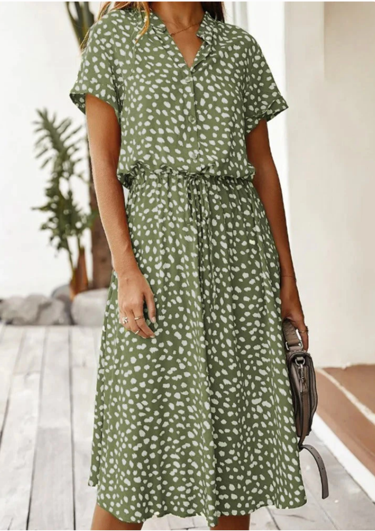 Claudette Fontainebleau | Spotted Print Button-Down Midi Dress
