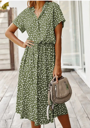 Claudette Fontainebleau | Spotted Print Button-Down Midi Dress