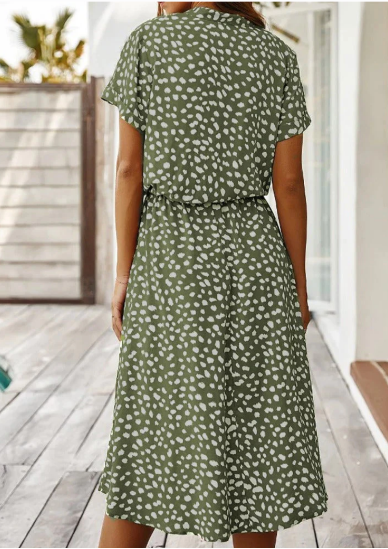 Claudette Fontainebleau | Spotted Print Button-Down Midi Dress