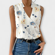 Elspeth Montford | White Satin Sleeveless V-Neck Blouse