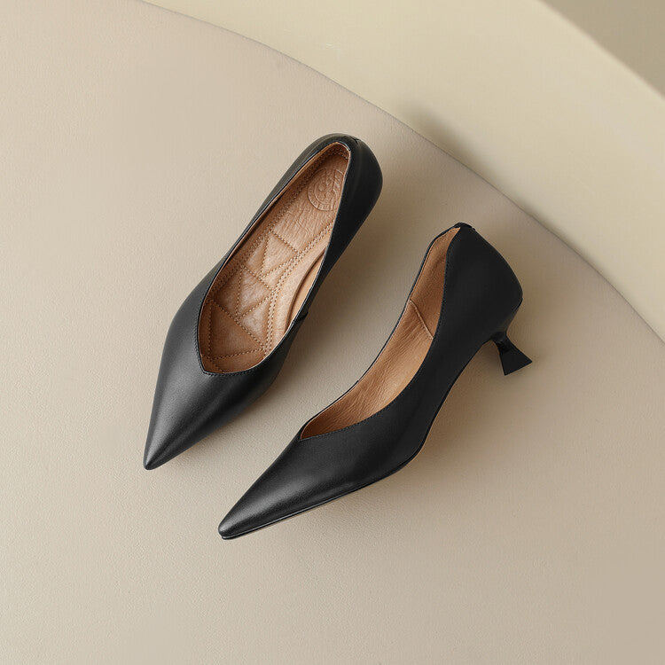 Camille Vossrenne | Nude Pointed Toe Kitten Heel Pumps