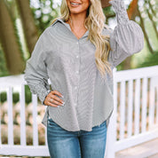Eloise Vanbright | Oversized Blue Striped Button-Down Shirt with Smocked Cuffs