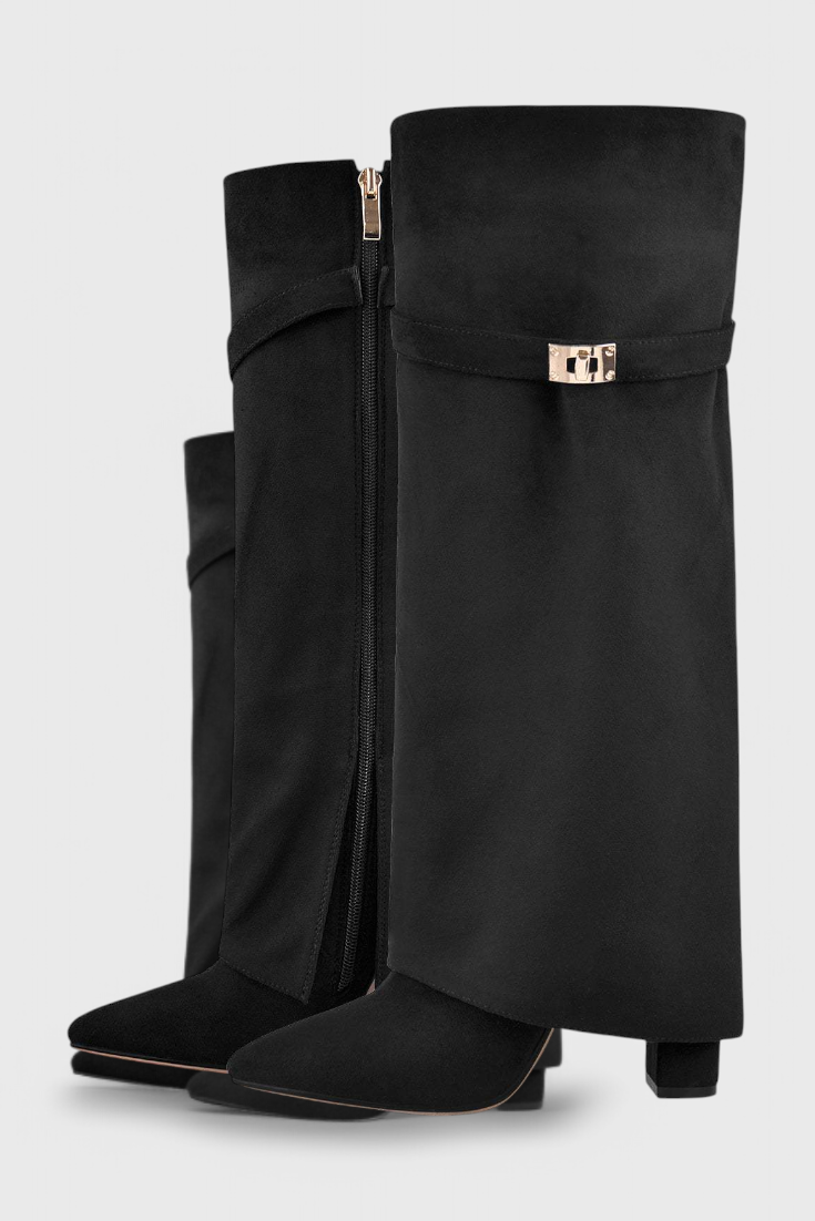 Isolde Farnsworth | Cream Suede Fold-Over Knee-High Boots