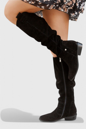 Harriet Voclaine | Tan Suede Knee-High Riding Boots