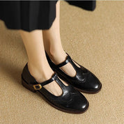 Blanche Devereaux | Leather T-Strap Mary Jane Shoes with Brogue Detail