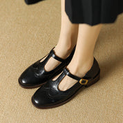 Blanche Devereaux | Leather T-Strap Mary Jane Shoes with Brogue Detail