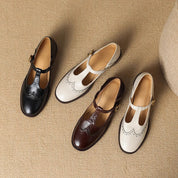 Blanche Devereaux | Leather T-Strap Mary Jane Shoes with Brogue Detail