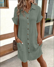 Doriane Villecourt | White Button-Down Shirt Dress with Pockets