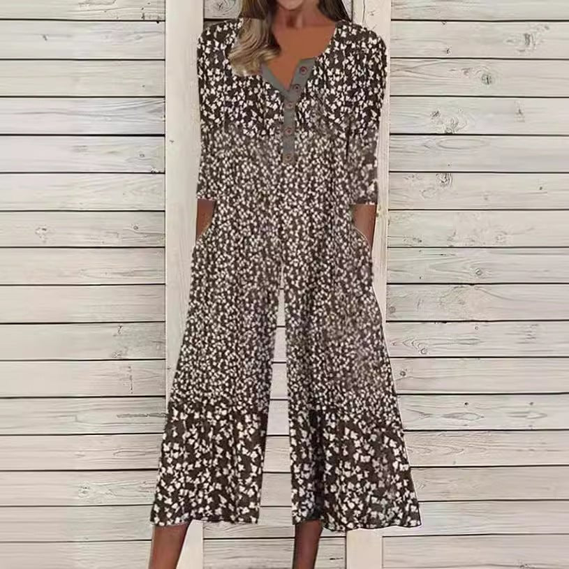 Celestine Beauvoir | Blue Leaf Print Wide Leg Jumpsuit