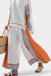 Vivienne Castellane | White Striped Linen Wide-Leg Pants & Top Set