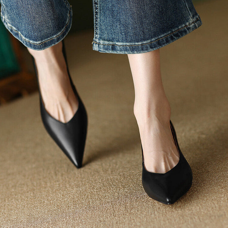 Camille Vossrenne | Nude Pointed Toe Kitten Heel Pumps