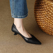 Camille Vossrenne | Nude Pointed Toe Kitten Heel Pumps