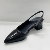 Celestine Duvarre | Black Patent Pointed-Toe Slingback Heels