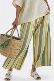 Aurelie Rensworth | Linen Two-Piece Top & Striped Wide-Leg Pants Set