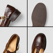 Celestine Browning | Cream Leather T-Strap Brogue Mary Jane Flats