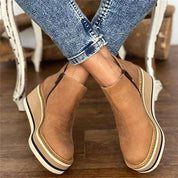 Elara Pembrooke | Tan Platform Wedge Ankle Boots with Side Zipper