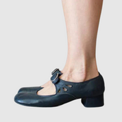 Anastasia Delcourt | Black Leather Mary Jane Low Heel Shoes