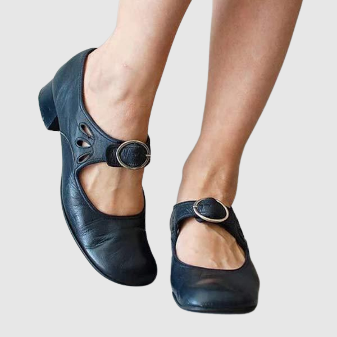 Anastasia Delcourt | Black Leather Mary Jane Low Heel Shoes