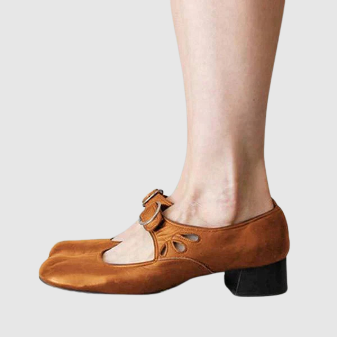 Anastasia Delcourt | Black Leather Mary Jane Low Heel Shoes