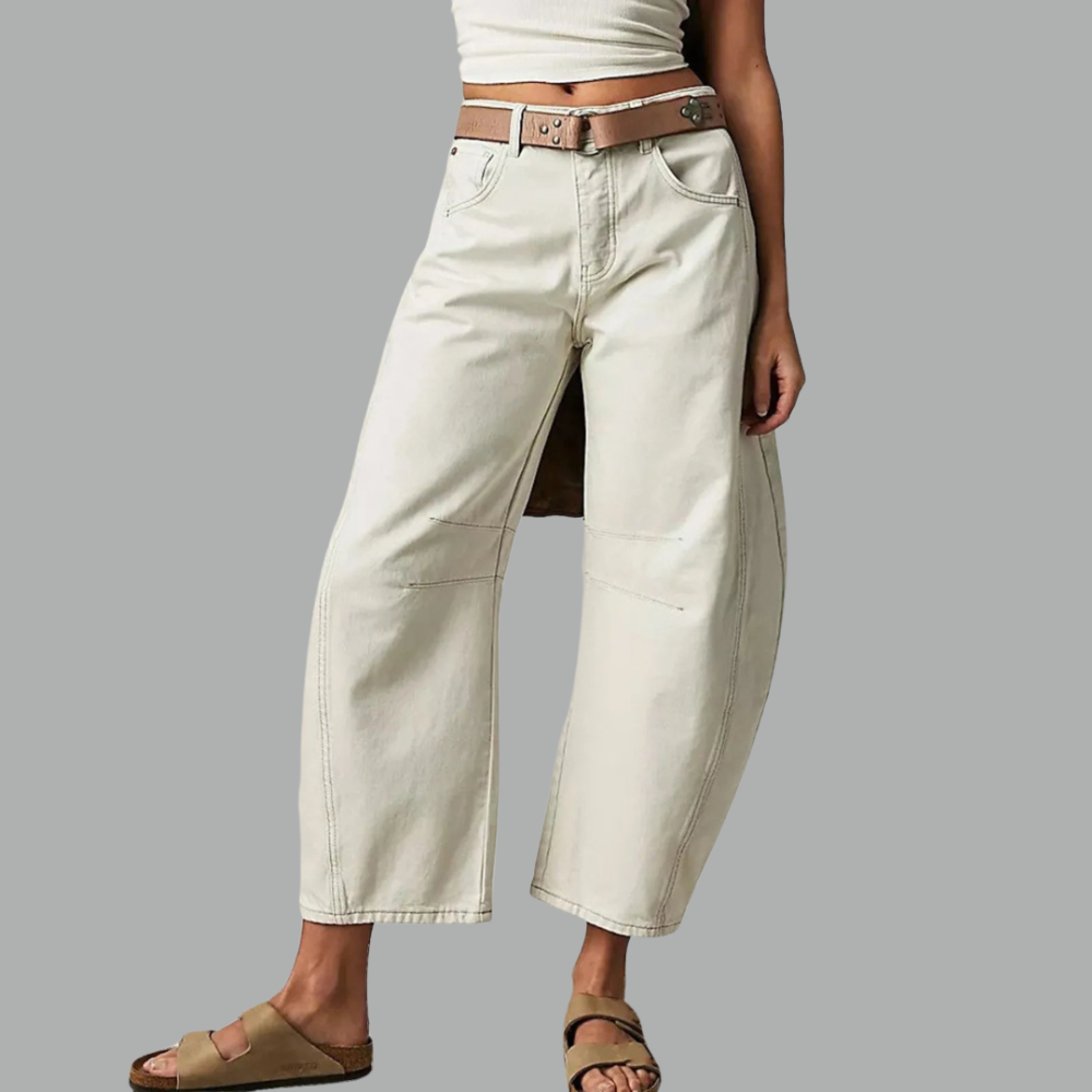Margeline Ashcroft | High-Rise Barrel Leg Jeans in Light Acid-Wash Denim