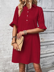 Cecile Wrenthorpe | Black Button-Down Shirt Dress with 3/4 Sleeves