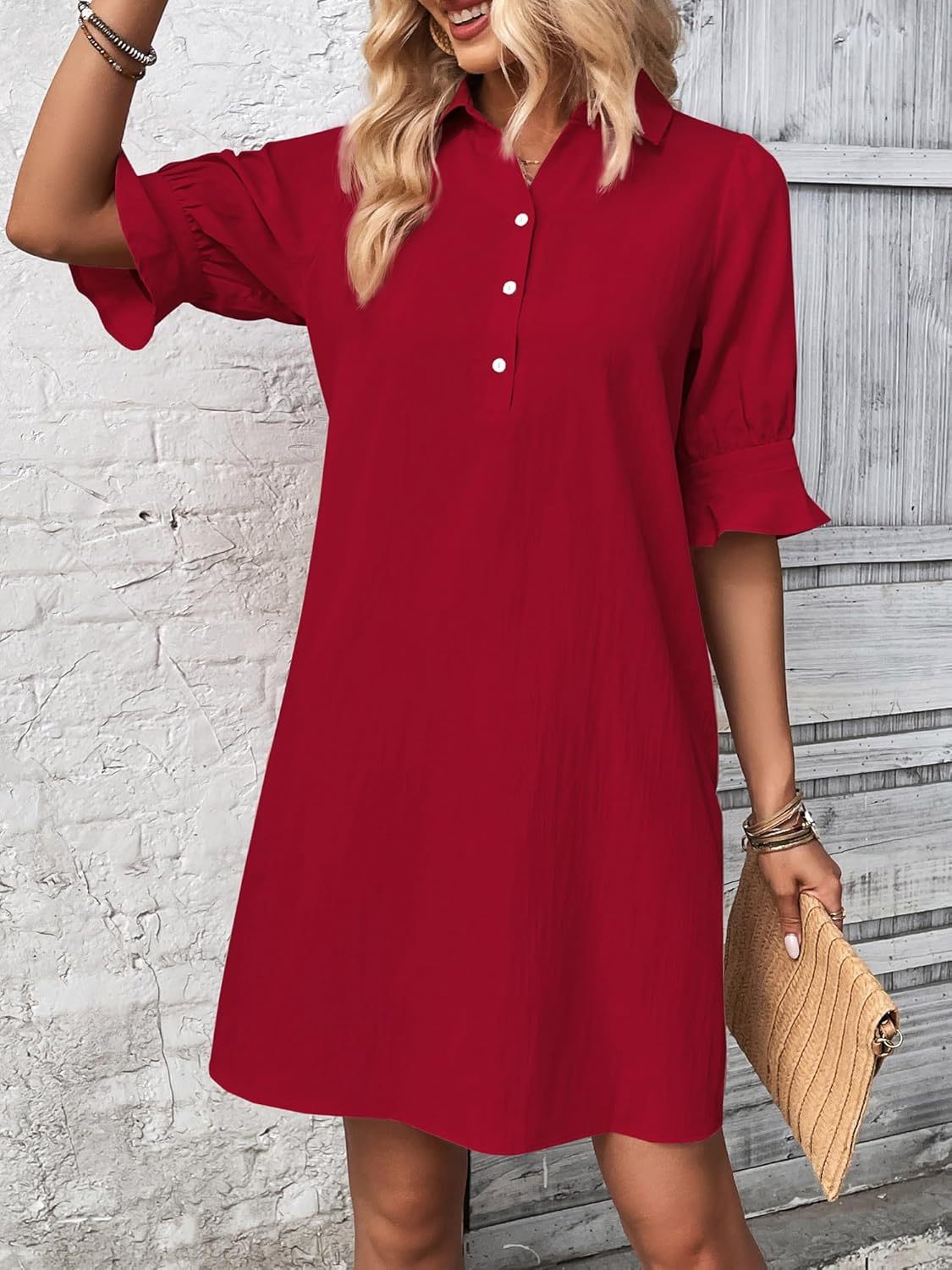 Cecile Wrenthorpe | Black Button-Down Shirt Dress with 3/4 Sleeves