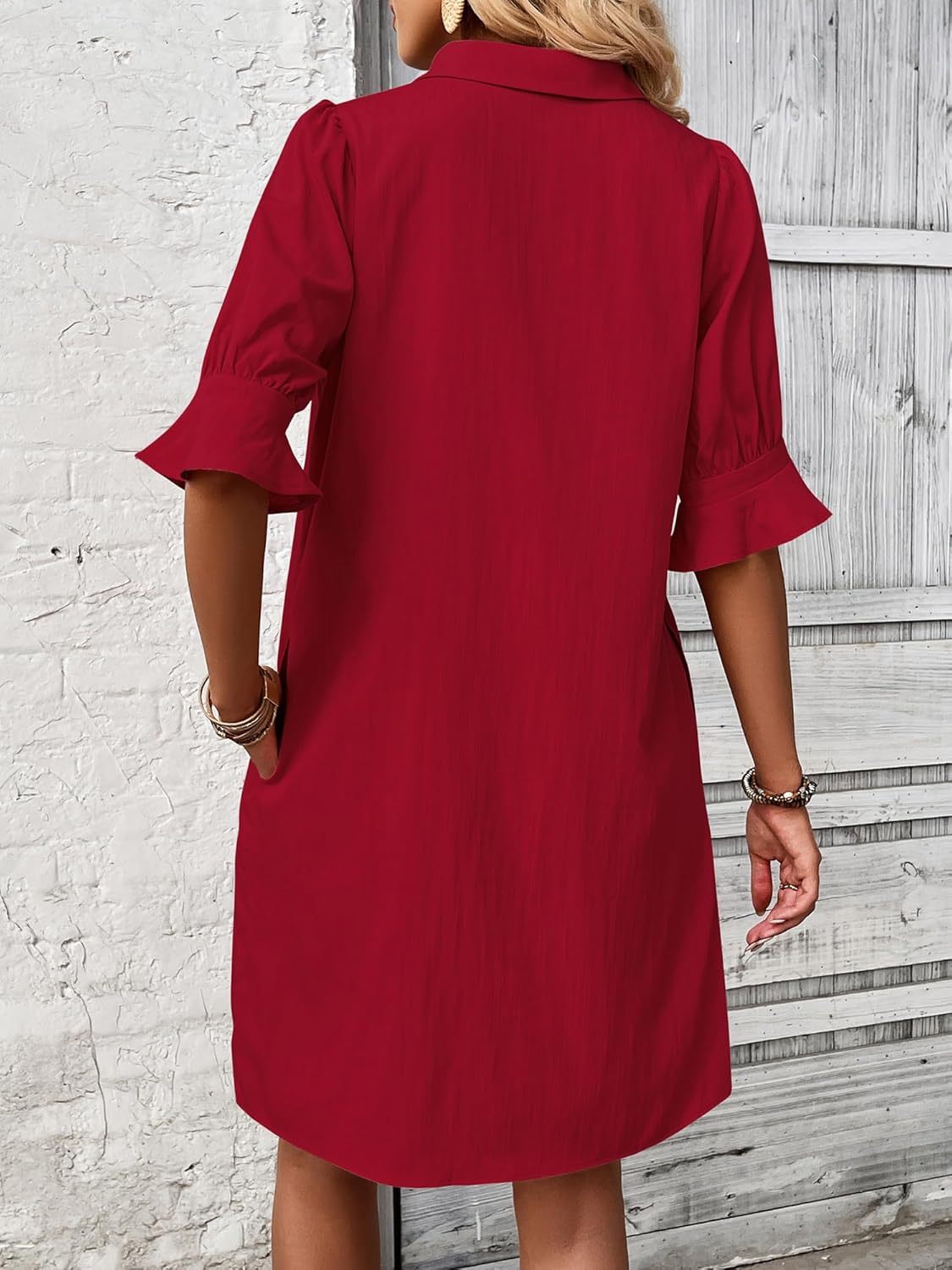 Cecile Wrenthorpe | Black Button-Down Shirt Dress with 3/4 Sleeves