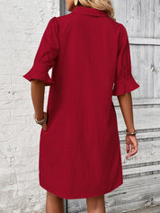 Cecile Wrenthorpe | Black Button-Down Shirt Dress with 3/4 Sleeves