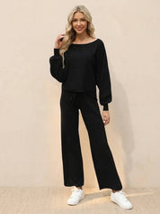 Elaine Vauclair | Cropped Sweatshirt & Wide-Leg Pants Lounge Set in Camel