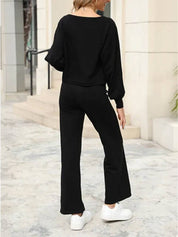 Elaine Vauclair | Cropped Sweatshirt & Wide-Leg Pants Lounge Set in Camel