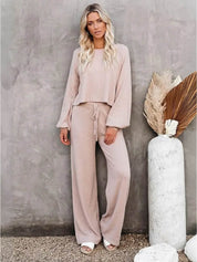 Elaine Vauclair | Cropped Sweatshirt & Wide-Leg Pants Lounge Set in Camel