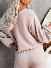 Elaine Vauclair | Cropped Sweatshirt & Wide-Leg Pants Lounge Set in Camel