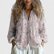 Violaine Charpentier | Boho Floral Print Long Sleeve Blouse in Green