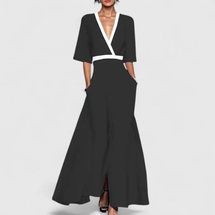 Rosalinde Vauclaire | Red Floral V-Neck Maxi Dress