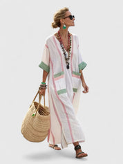 Coralie Deschambault | V-Neck Kaftan Maxi Dress with Stripe Detail