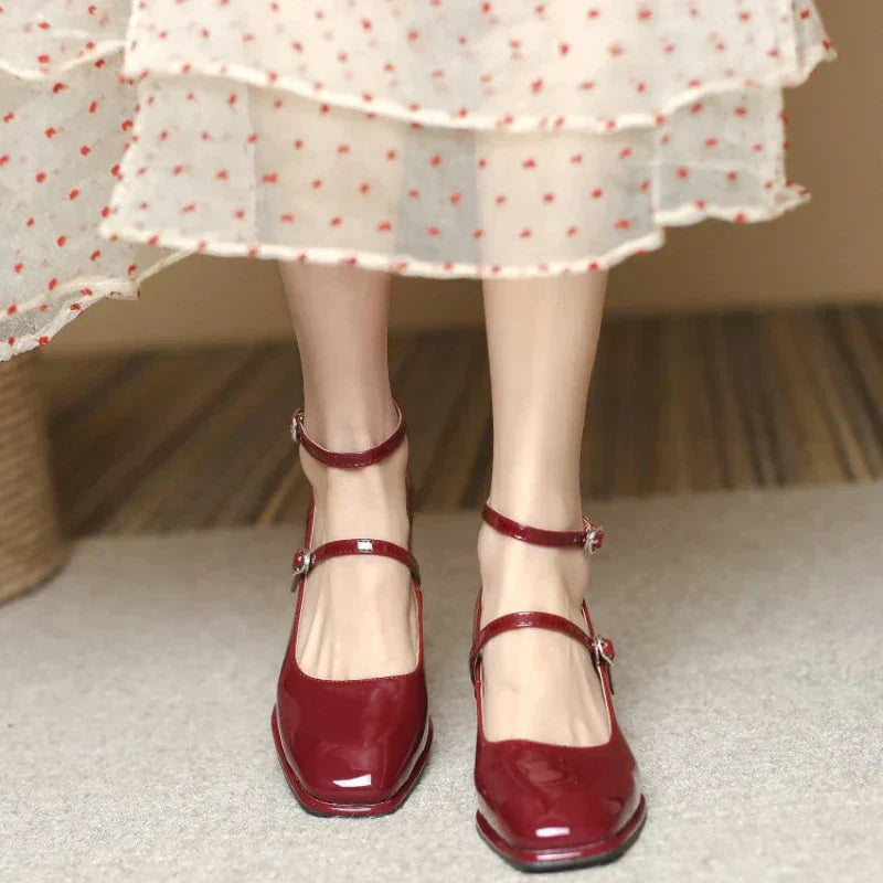 Genevra Lacroix | Black Patent Mary Jane Block Heel Pumps