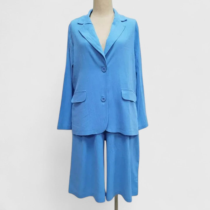 Thalia Renbourne | Coral Pink Linen Blazer & Shorts 2-Piece Set