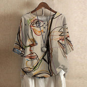 Colette Ashbourne | Retro Floral Print Blouse with 3/4 Sleeve