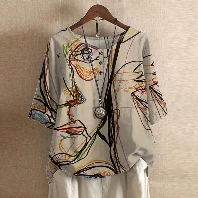 Colette Ashbourne | Retro Floral Print Blouse with 3/4 Sleeve