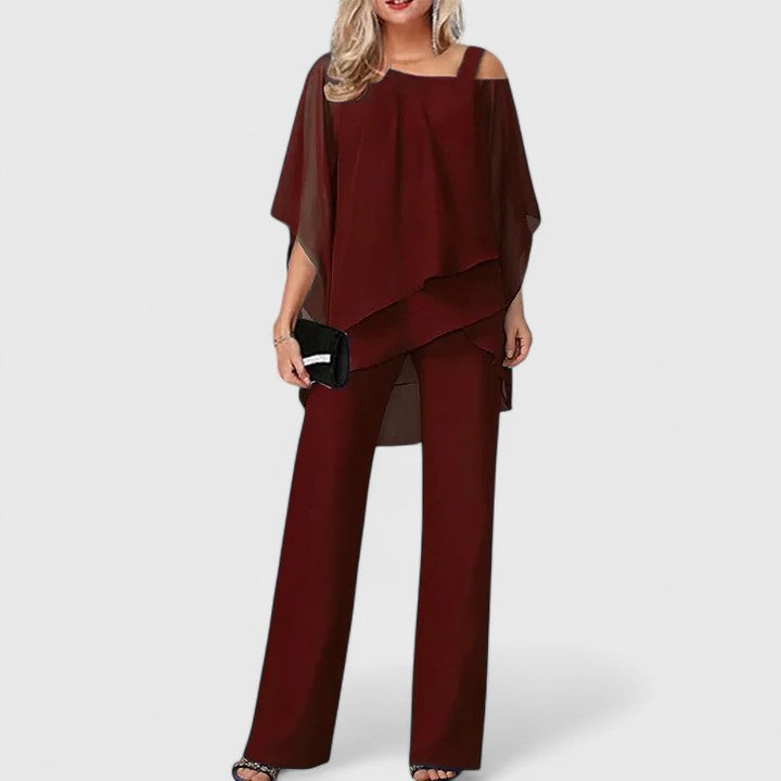 Loretta Pemberton | Burgundy Chiffon Two-Piece Pant Set