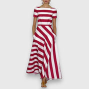 Théodeline Vaurcourt | Navy Blue & White Striped Maxi Dress
