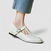 Marguerite Colville | Black Orthopedic T-Strap Low Heel Flat