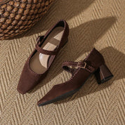 Cordelia Vanthorpe | Suede Mary Jane Block Heel in Brown
