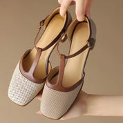 Celestine Beaumont | T-Strap Block Heel Square Toe Pumps