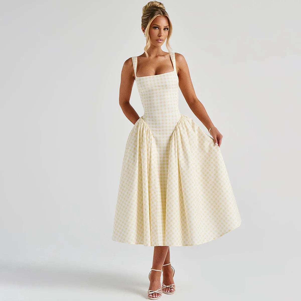 Estelle Vanbrough | Yellow Gingham Midi A-Line Sundress