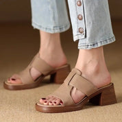 Raffaella Boncourt | Black Leather Block Heel Sandals