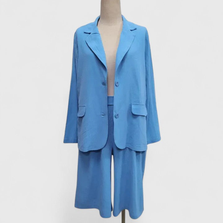 Thalia Renbourne | Coral Pink Linen Blazer & Shorts 2-Piece Set