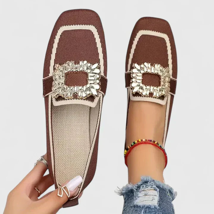 Celestine Hartbourne | Navy Knit Orthopedic Loafers with Jewel Buckle