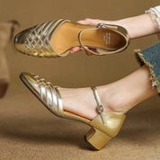 Emmanuelle Davoust | Woven Genuine Leather Block Heel Pumps