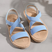 Marcella Dunvere | Crossover Strap Flat Sandals in Beige